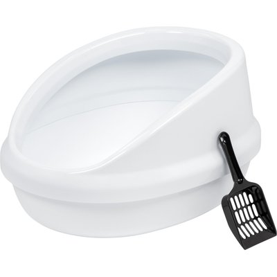 IRIS IRIS Large High-Back Open Top Cat Litter Pan with Scatter Shield & Scoop, White