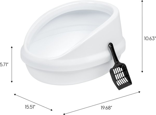 Show full view: IRIS Large High-Back Open Top Cat Litter Pan with Scatter Shield & Scoop, White slide 2 of 9