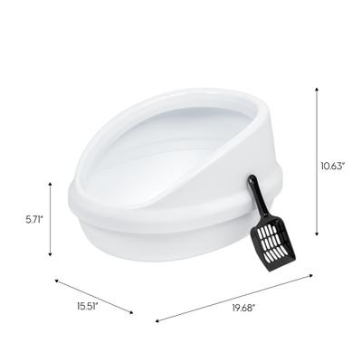 Show full view: IRIS Large High-Back Open Top Cat Litter Pan with Scatter Shield & Scoop, White slide 3 of 10