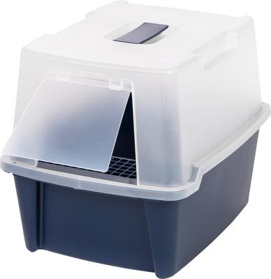 Show full view: IRIS Large Hooded Litter Box with Scoop & Removable Grate, Navy slide 2 of 7