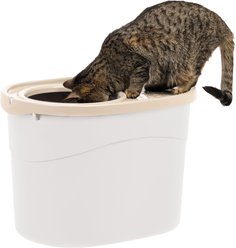 IRIS Large Round Top Entry Cat Litter Box & Scoop, White/Beige