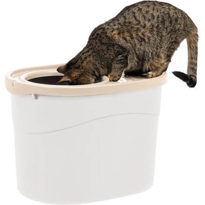IRIS IRIS Large Round Top Entry Cat Litter Box & Scoop, White/Beige