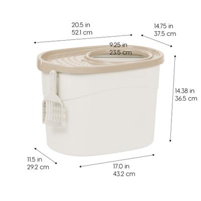Show full view: IRIS Large Round Top Entry Cat Litter Box & Scoop, White/Beige slide 2 of 9