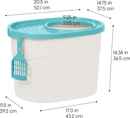 Show full view: IRIS Large Round Top Entry Cat Litter Box & Scoop, White/Green slide 2 of 9