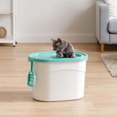 Show full view: IRIS Large Round Top Entry Cat Litter Box & Scoop, White/Green slide 4 of 9