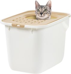 IRIS Large Square Top Entry Cat Litter Box, White/Beige