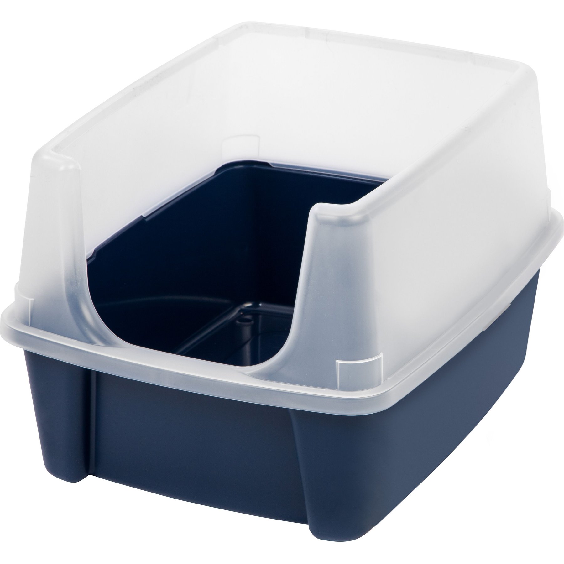 IRIS Open Top Cat Litter Box with Scatter Shield, Navy, Large
