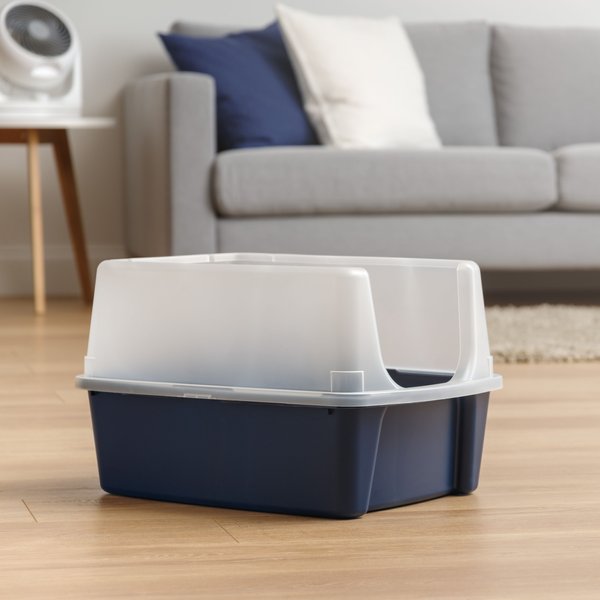 Show full view: IRIS Open Top Cat Litter Box with Scatter Shield, Navy, Large slide 5 of 13