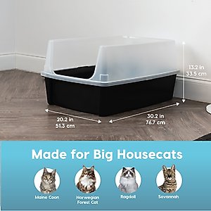 IRIS Open Top Cat Litter Box with Scatter Shield, X-Large, Black