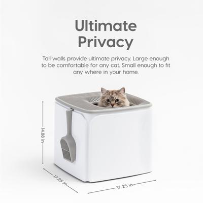 Show full view: IRIS Premium Square Top Entry Cat Litter Box with Scoop, White & Gray, Large slide 2 of 10