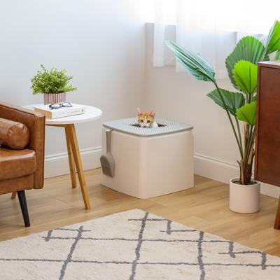 Show full view: IRIS Premium Square Top Entry Cat Litter Box with Scoop, White & Gray, Large slide 5 of 10