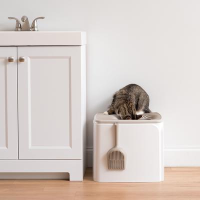 Show full view: IRIS Premium Square Top Entry Cat Litter Box with Scoop, White & Gray, Large slide 6 of 10
