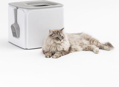 Show full view: IRIS Premium Square Top Entry Cat Litter Box with Scoop, White & Gray, Large slide 9 of 10