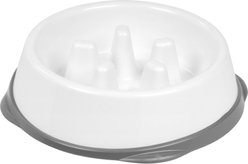IRIS Slow Feeder with Raised Bumps & Non-Slip Rubber Dog & Cat Bowl, Long Snouted, White/Grey, 2 cups