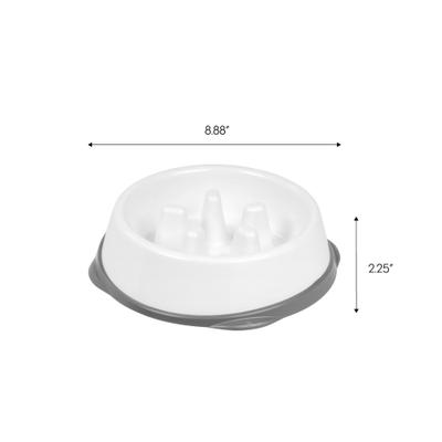 Show full view: IRIS Slow Feeder with Raised Bumps & Non-Slip Rubber Dog & Cat Bowl, Long Snouted, White/Grey, 2 cups slide 2 of 8