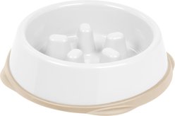 IRIS Slow Feeder with Raised Bumps & Non-Slip Rubber Dog & Cat Bowl, Short Snouted, White/Beige, 2-cup