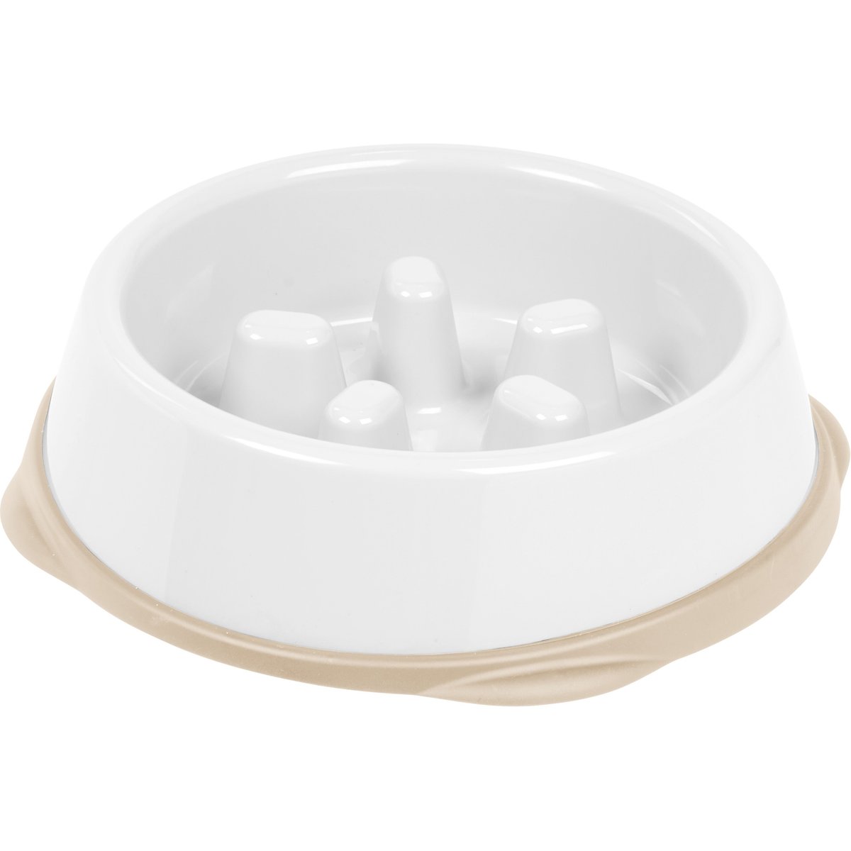 IRIS Slow Feeder with Raised Bumps & Non-Slip Rubber Dog & Cat Bowl, Short Snouted, White/Beige, 2-cup