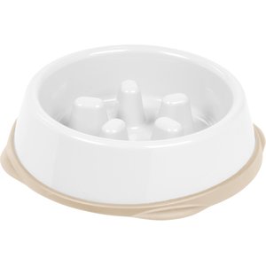 IRIS Slow Feeder with Raised Bumps & Non-Slip Rubber Dog & Cat Bowl, Short Snouted, White/Beige, 2-cup