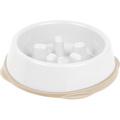 IRIS IRIS Slow Feeder with Raised Bumps & Non-Slip Rubber Dog & Cat Bowl, Short Snouted, White/Beige, 2-cup