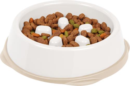 Show full view: IRIS Slow Feeder with Raised Bumps & Non-Slip Rubber Dog & Cat Bowl, Short Snouted, White/Beige, 2-cup slide 5 of 8