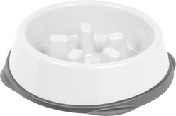 IRIS Slow Feeder with Raised Bumps & Non-Slip Rubber Dog & Cat Bowl, Short Snouted, White/Gray, 2-cup