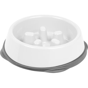 IRIS Slow Feeder with Raised Bumps & Non-Slip Rubber Dog & Cat Bowl, Short Snouted, White/Gray, 2-cup