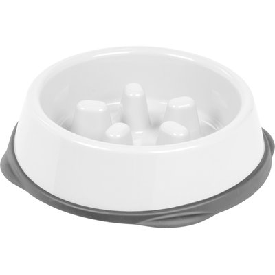 IRIS IRIS Slow Feeder with Raised Bumps & Non-Slip Rubber Dog & Cat Bowl, Short Snouted, White/Gray, 2-cup