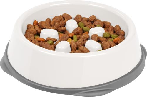 Show full view: IRIS Slow Feeder with Raised Bumps & Non-Slip Rubber Dog & Cat Bowl, Short Snouted, White/Gray, 2-cup slide 6 of 9