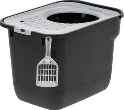 IRIS Square Top Entry Cat Litter Box with Scoop, Large, Black