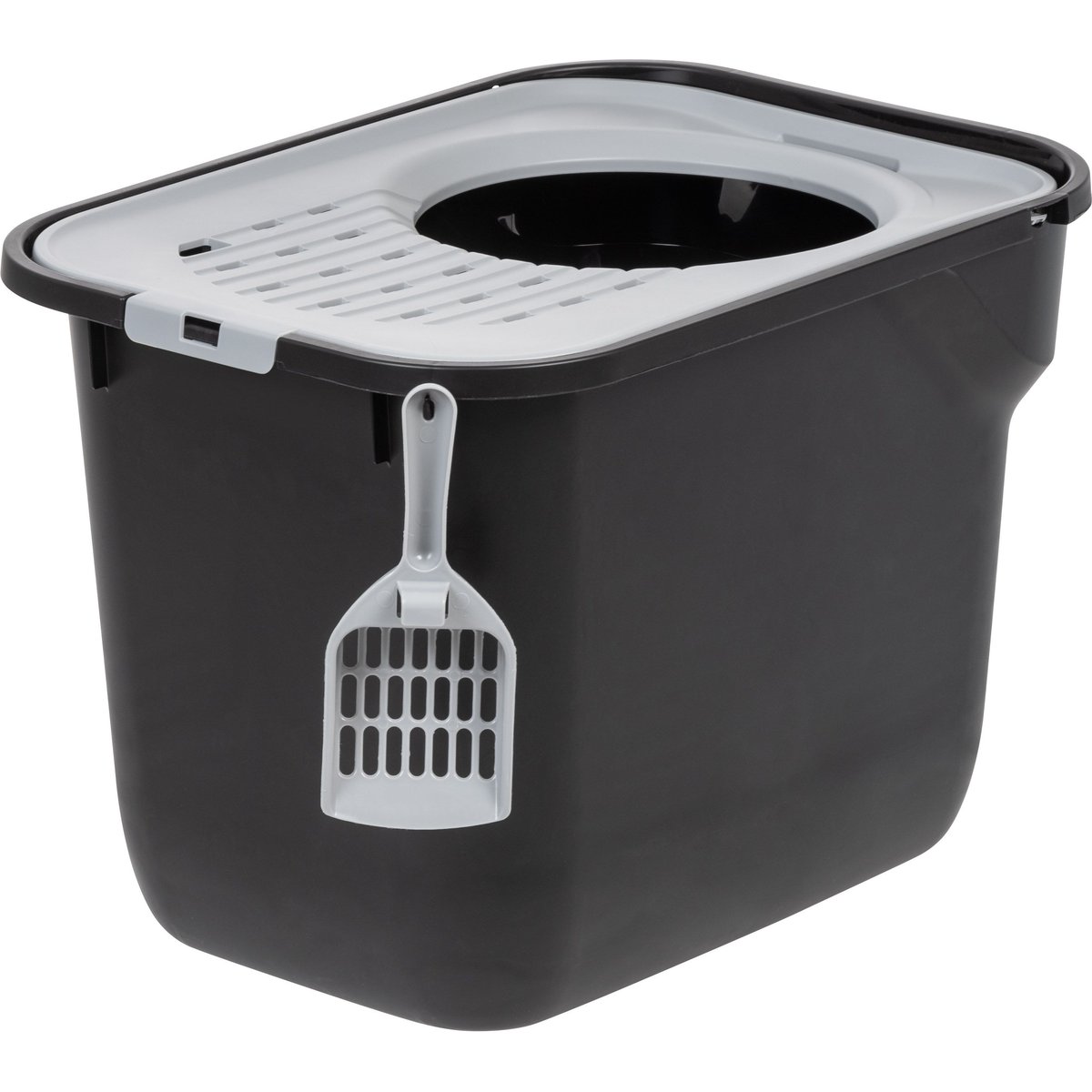 IRIS Square Top Entry Cat Litter Box with Scoop, Large, Black