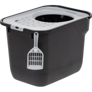 IRIS Square Top Entry Cat Litter Box with Scoop, Large, Black