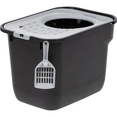 IRIS IRIS Square Top Entry Cat Litter Box with Scoop, Large, Black