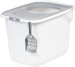 IRIS Square Top Entry Cat Litter Box with Scoop, Large, White