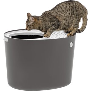 IRIS Top Entry Cat Litter Box with Scoop, Gray/White, Large