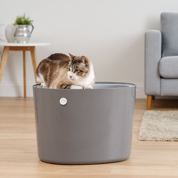 Show full view: IRIS Top Entry Cat Litter Box with Scoop, Gray/White, Large slide 3 of 10