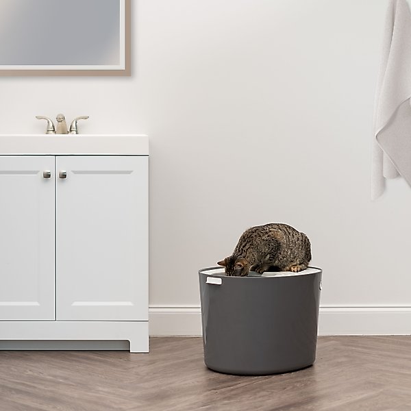 Show full view: IRIS Top Entry Cat Litter Box with Scoop, Gray/White, Large slide 4 of 10