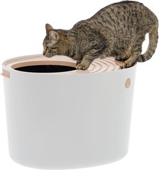 IRIS Top Entry Cat Litter Box with Scoop, White/Beige, Large