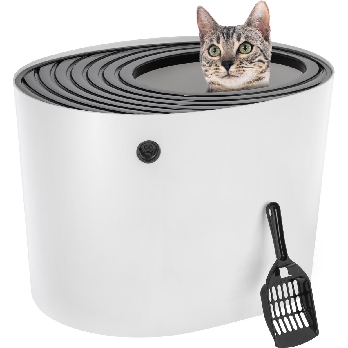 IRIS Top Entry Cat Litter Box with Scoop, White/Black, Large