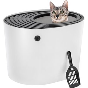IRIS Top Entry Cat Litter Box with Scoop, White/Black, Large