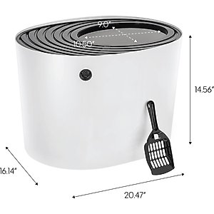 IRIS Top Entry Cat Litter Box with Scoop, White/Black, Large
