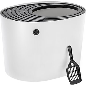 IRIS Top Entry Cat Litter Box with Scoop, White/Black, Large