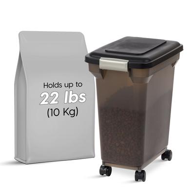 Show full view: IRIS WeatherPro Airtight Attachable Wheels Dog, Cat & Bird Food Storage Container, Smoke/Black, 22-lb/28-qt slide 2 of 11