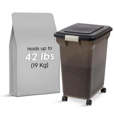 Show full view: IRIS WeatherPro Airtight Attachable Wheels Dog, Cat & Bird Food Storage Container, Smoke/Black, 45-lb slide 3 of 13
