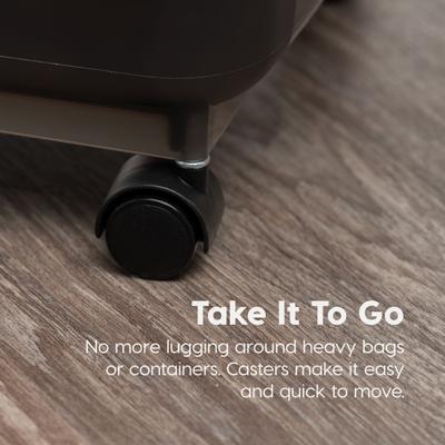 Show full view: IRIS WeatherPro Airtight Attachable Wheels Dog, Cat & Bird Food Storage Container, Smoke/Black, 45-lb slide 7 of 13