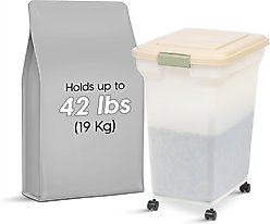 IRIS WeatherPro Airtight Attachable Wheels Dog, Cat & Bird Food Storage Container, Clear/Almond, 45-lb slide 2 of 9