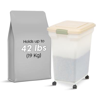 Show full view: IRIS WeatherPro Airtight Attachable Wheels Dog, Cat & Bird Food Storage Container, Clear/Almond, 45-lb slide 2 of 11