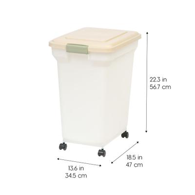 Show full view: IRIS WeatherPro Airtight Attachable Wheels Dog, Cat & Bird Food Storage Container, Clear/Almond, 45-lb slide 3 of 11