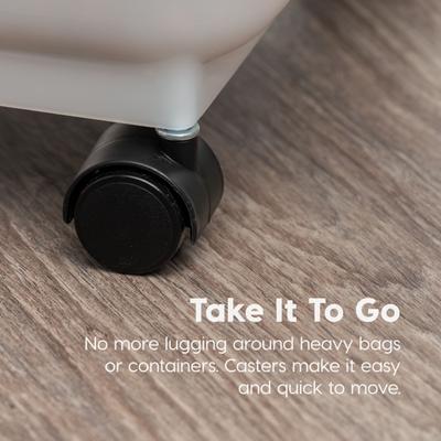 Show full view: IRIS WeatherPro Airtight Attachable Wheels Dog, Cat & Bird Food Storage Container, Clear/Almond, 45-lb slide 9 of 11