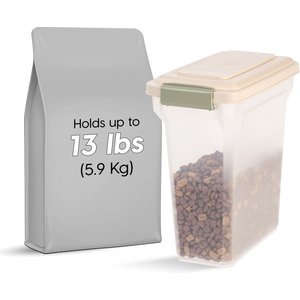 IRIS WeatherPro Airtight Attachable Wheels Dog, Cat & Bird Food Storage Container, Clear/Almond, 12.5-lbs/15-qt