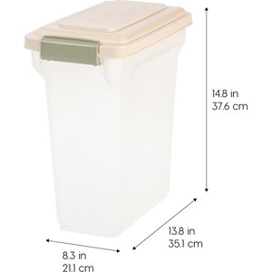 IRIS WeatherPro Airtight Attachable Wheels Dog, Cat & Bird Food Storage Container, Clear/Almond, 12.5-lbs/15-qt